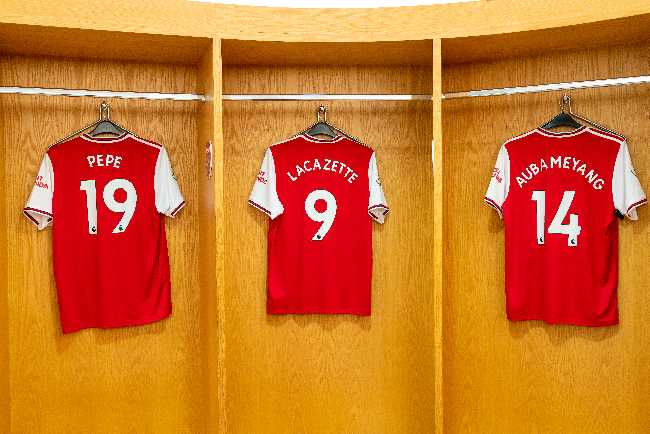 Pepe, Lacazette, Aubameyang, Changing room at Emirates Stadium